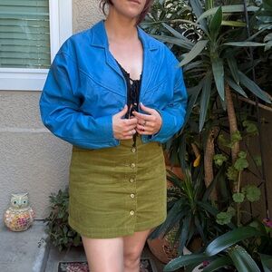 Vintage Blue Women's Cropped Leather Jacket